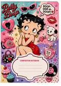 Betty Boop notebook cover featuring retro cartoon graphics, pink hearts, and iconic pop art elements.